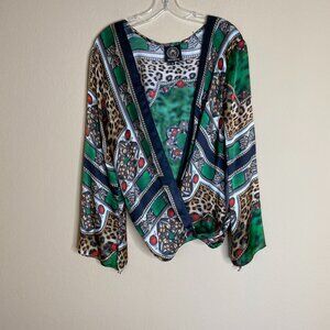 aum couture faux wrap long sleeve blouse